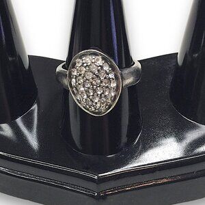 Preloved Silver Tone Lia Sophia Oval Tiny Rhinestones Size 8 Ring